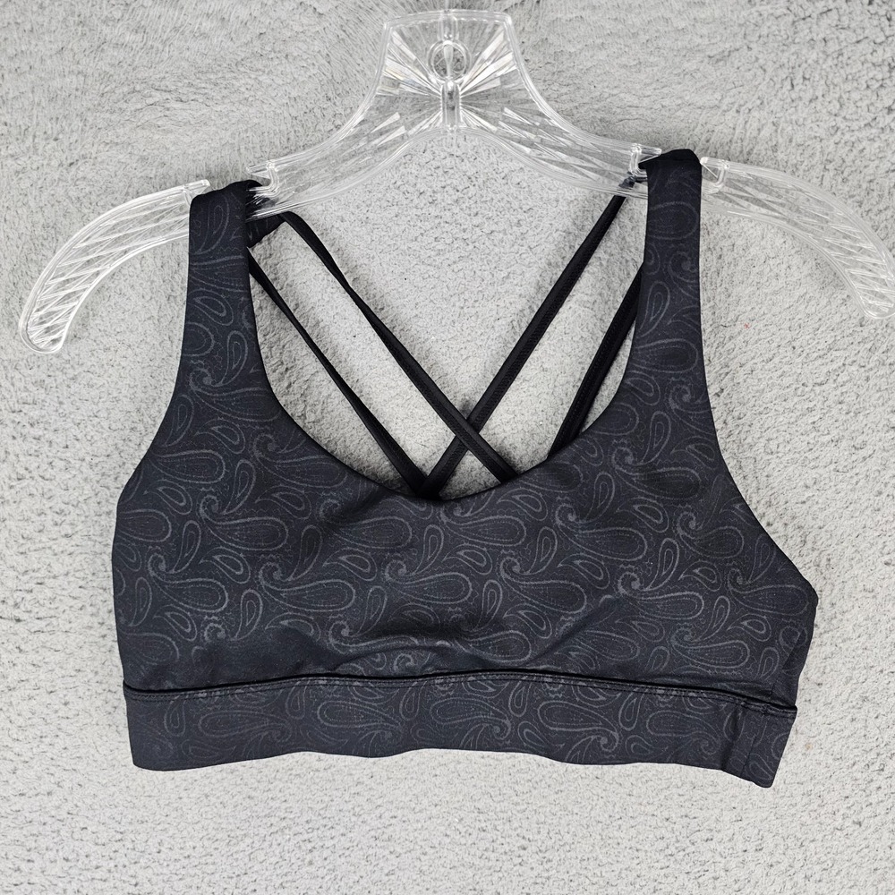 Black Paisley Strappy Sports Bra - Women